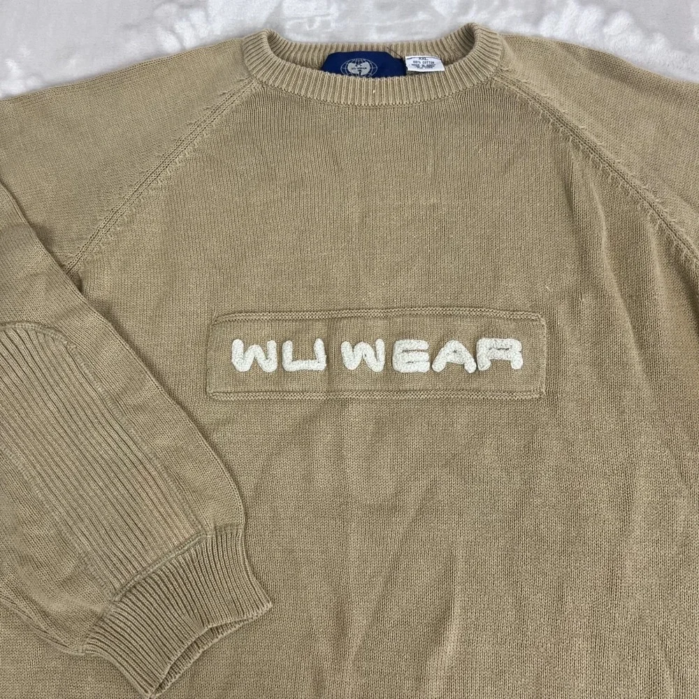 Vintage Wu Wear Sweater Mens XXL Tan Cozy Knit Cotton 90s Normcore Preppy Hiphop